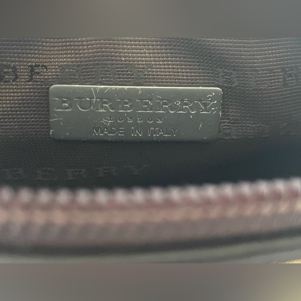 BURBERRY Pouch House Check Brown Beige Canvas and Leather Trim Vintage - Picture 11 of 13